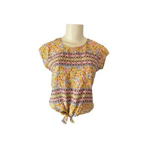 Vintage Mossimo Sleeveless Yellow Floral Front Tie Boho Top Blouse - Size Small